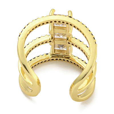 Square Rack Plating Brass Micro Pave Cubic Zirconia Wide Open Cuff Rings for Women RJEW-F162-14G-1