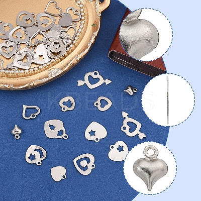 60Pcs 10 Styles 201 Stainless Steel Open Heart Charms STAS-FS0001-92-1