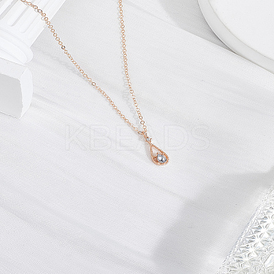 1Pc Alloy Clear Cubic Zirconia Teardrop Pendant Necklaces for Women NJEW-LP0004-14RG-1