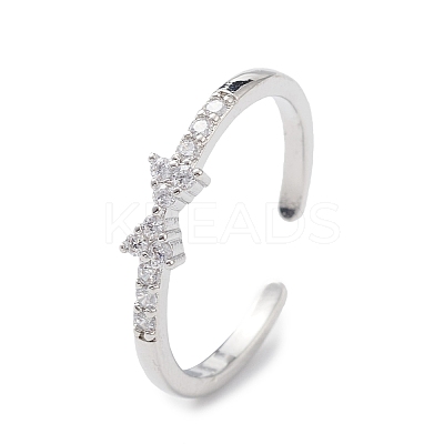 Clear Cubic Zirconia Bowknot Open Cuff Ring RJEW-C056-06P-1
