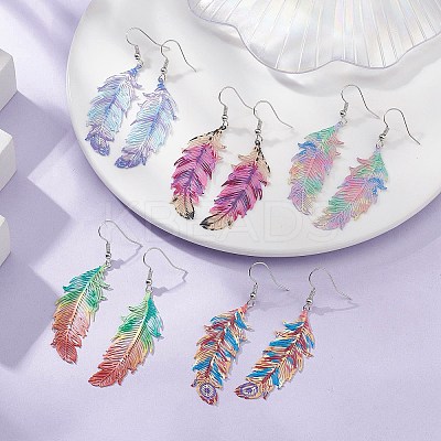 201 Stainless Steel Feather Dangle Earrings EJEW-JE05265-1