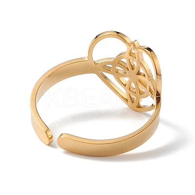 Heart with Sailor's Knot 304 Stainless Steel Open Cuff Ring for Women RJEW-E073-01G-1