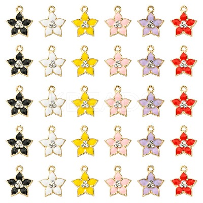 30Pcs 6 Colors Flower Alloy Enamel Pendants ENAM-CJ0006-21-1