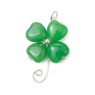Dyed Natural Malaysia Jade Copper Wire Wrapped Shamrock Pendants PALLOY-JF02970-02-1