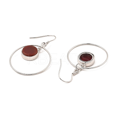 Natural Carnelian Flat Round Dangle Earrings EJEW-Z024-11B-P-1