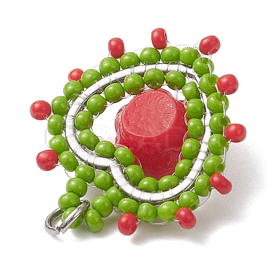 Glass Seed Beaded Heart with Rose Pendants PALLOY-MZ01030-05-1