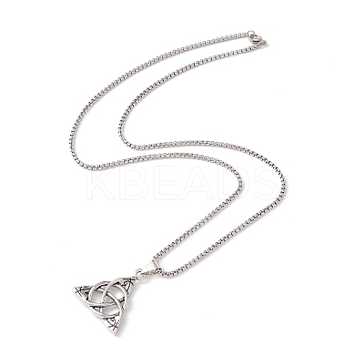 Alloy Trinity Knot Wish Knot Pendant Necklace with 201 Stainless Steel Box Chains LS-NJEW-E016-13AS-1