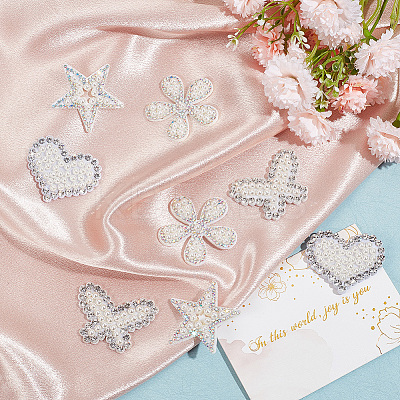 8Pcs 4 Styles Star/Flower/Heart/Butterfly Non-woven Fabric Appliques DIY-GO0001-71-1