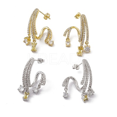 Cubic Zirconia Twist with Glass Rectangle Dangle Stud Earrings EJEW-M210-07-1