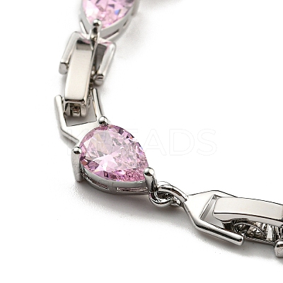 Rack Plating Brass Pave Cubic Zirconia Teardrop Links Bracelets for Women BJEW-H604-01P-03-1