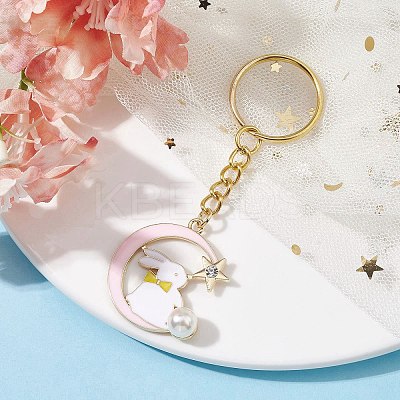 Wholesale Moon with Rabbit Alloy Enamel Pendant Keychain - KBeads.com