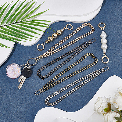 2 Styles ABS Plastic Imitation Pearl Beads & Iron Curb Link Bag Chain Straps FIND-CA0002-65-1