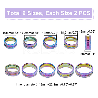 18Pcs 9 Size 201 Stainless Steel Grooved Finger Rings Set for Men Women STAS-UN0045-59A-M-1