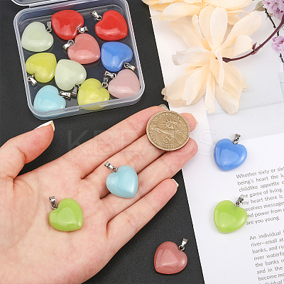 16Pcs 8 Colors Synthetic Luminous Stone Pendants G-CA0001-69-1