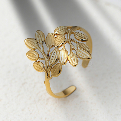 201 Stainless Steel Leaf Open Cuff Ring Women's Holiday Date Gift RU2411-1