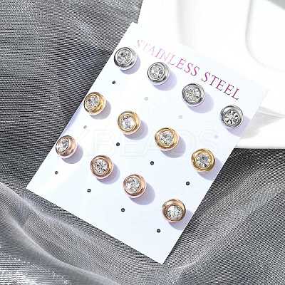Ion Plating(IP) 304 Stainless Steel Flat Round Stud Earrings EJEW-C099-16C-1
