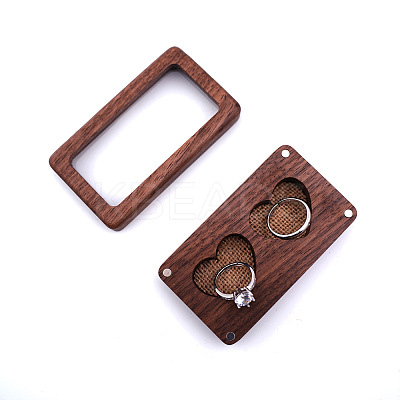 2 Heart Slots Rectangle Wood Couple Rings Gift Storage Case PW-WG87182-01-1