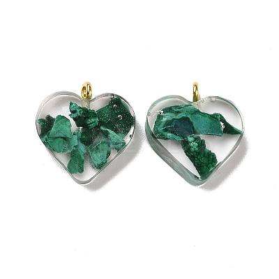 Transparent Resin Natural Malachite Jasper Dyed Chips Pendants G-E185-12G-13-1