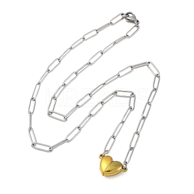 304 Stainless Steel Double-Sided Magnetic Heart Pendant Paperclip Chain Necklaces LS-NJEW-U028-02G-1