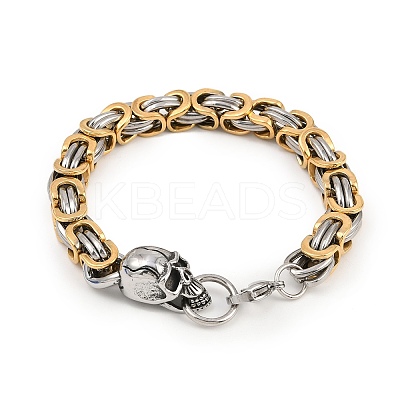 9MM 201 Stainless Steel Skull Byzantine Chain Bracelets for Men Women BJEW-B143-07ASG-1