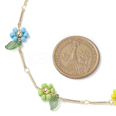 Rainbow Color Glass Beaded Flower Necklaces X1-NJEW-TA00173-01-1