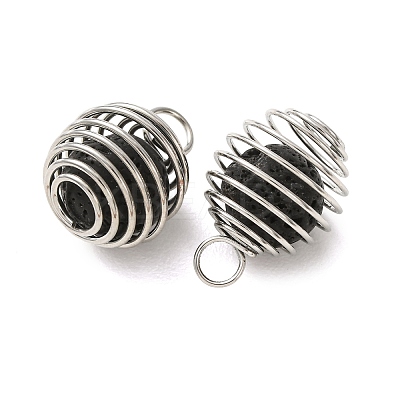 Iron Spiral Cage Natural Lava Rock Pendants PALLOY-JF05552-1