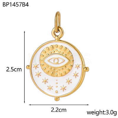 Flat Round with Eye Charms 304 Stainless Steel Enamel Pendants STAS-OY004-12G-1