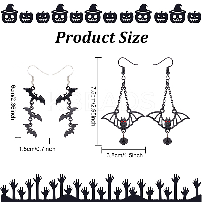 2 Pairs 2 Style Bat Alloy Dangle Earrings Sets with Rhinestone EJEW-AN0002-47-1