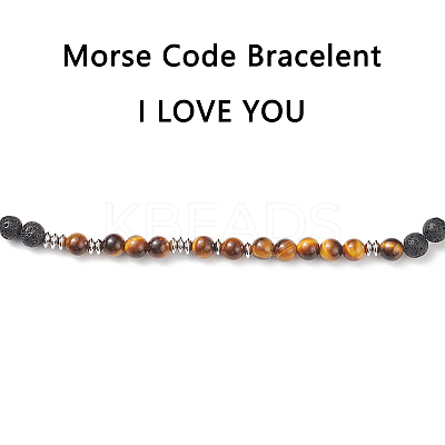 Natural Tiger Eye & Lava Rock Braided Bead Bracelet BJEW-TA00188-01-1
