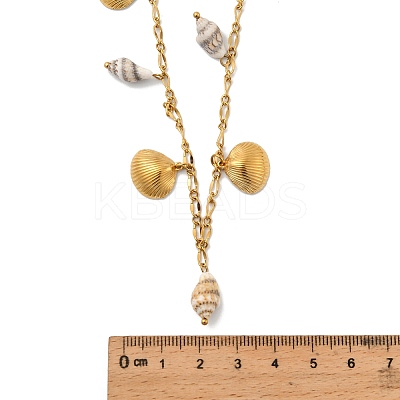 Summer Beach Natural Shell & 304 Stainless Steel Shell Shape Pendant Necklaces for Women NJEW-A059-01G-1