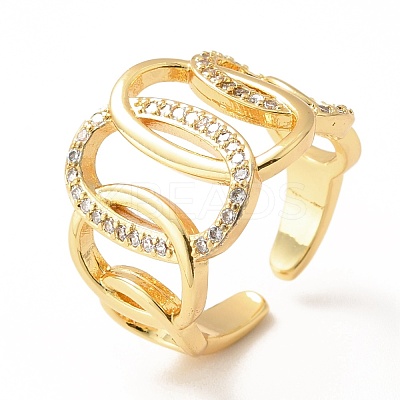 Cubic Zirconia Interlocking Oval Open Cuff Ring RJEW-H101-31G-1