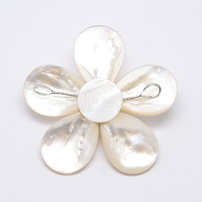 Natural White Shell Mother of Pearl Shell Flower Big Pendants SSHEL-J032MS-11-1