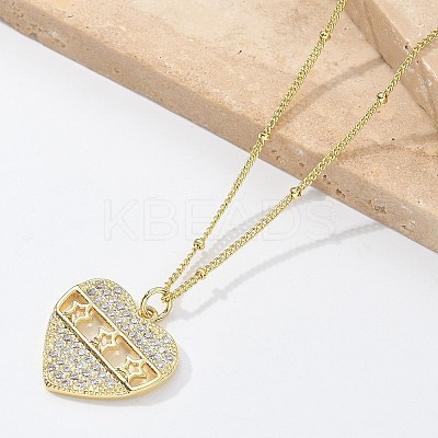 Brass Micro Pave Clear Cubic Zirconia Hollow Star Heart Pendant Necklaces for Women NJEW-M088-01G-02-1