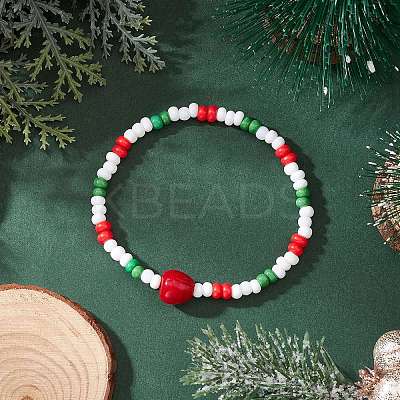 3Pcs 3 Styles Christmas Glass Seed & Handmade Lampwork Beads Stretch Bracelets for Women BJEW-MZ00197-1