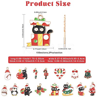 30Pcs 15 Styles Christmas Alloy Enamel Pendants XMAS-FS0001-01-1