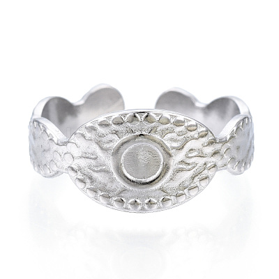 Non-Tarnish 304 Stainless Steel Evil Eye Open Cuff Ring for Women RJEW-N040-27-1