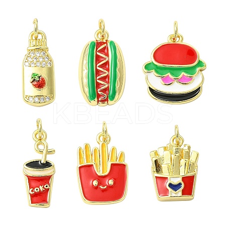 6Pcs 6 Styles Food Brass Pendants KK-CJ0003-63-1