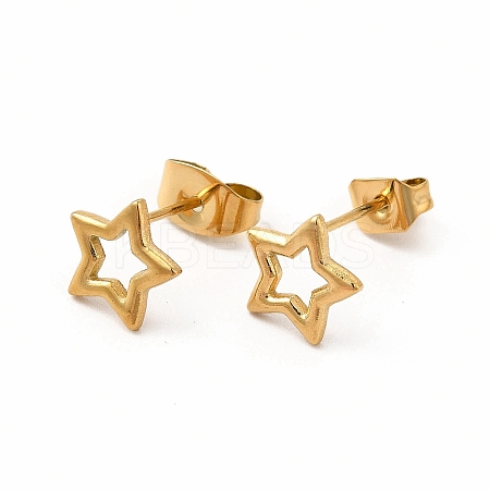 304 Stainless Steel Hollow Out Star Stud Earrings for Women EJEW-C004-05G-1