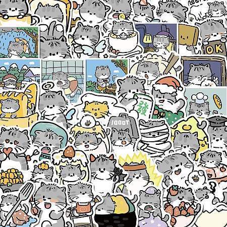 60Pcs PVC Self Adhesive Cat Cartoon Stickers STIC-B001-13-1