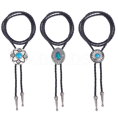 3Pcs 3 Styles Alloy Pave Resin Imitation Gemstone Flower Oval Pendant Bolo Tie Lariat Necklaces NJEW-CL0001-08-1