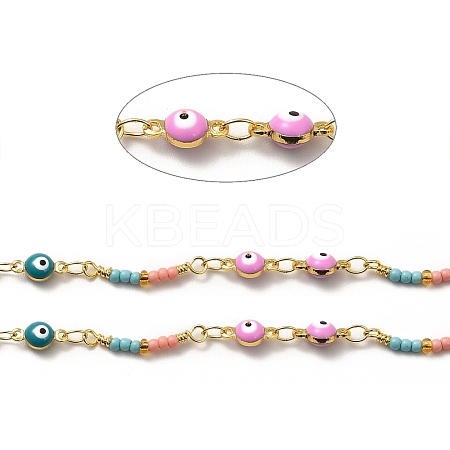 Brass Enamel Evil Eye Link Chains CHC-A006-04G-1