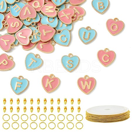DIY Alloy Enamel Heart with Letter A~Z Pendant Decoration Making Kits DIY-CJ0003-08-1