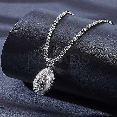 1Pc Anti-Tarnish Stainless Steel Rugby Pendant Box Chain Necklaces for Women Men NJEW-LP0001-11-1