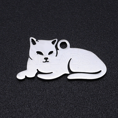 Non-Tarnish 304 Stainless Steel Kitten Pendants STAS-N090-JN857-1-1