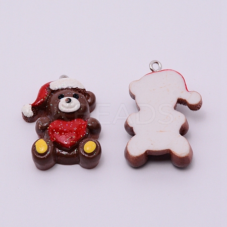 Opaque Resin Pendants with Platnium Tone Iron Accessories RESI-WH0014-10-1