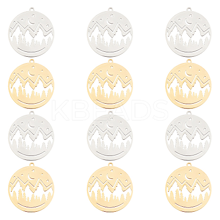 12Pcs 2 Colors 201 Stainless Steel Pendants STAS-DC0011-01-1