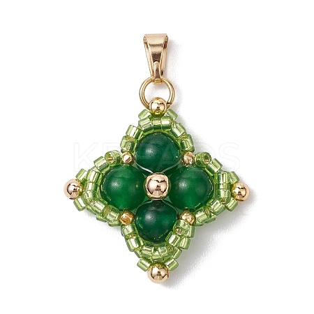 Dyed Natural Malaysia Jade & Glass Seed Beaded Woven Pendants PALLOY-MZ00365-01-1