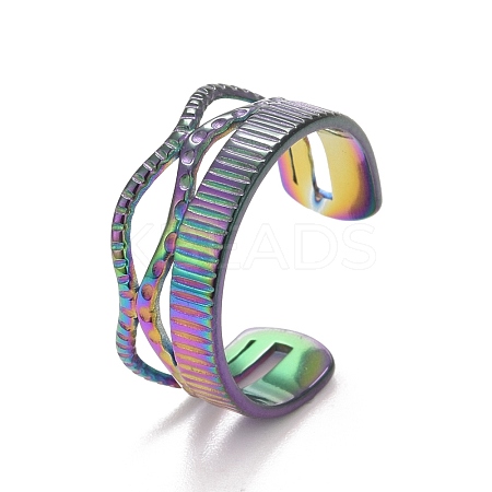 Ion Plating(IP) 304 Stainless Steel Oval Wrap Open Cuff Ring for Women RJEW-C025-30M-1
