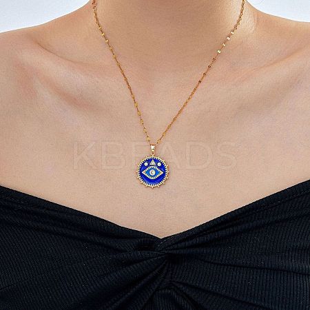 Brass Blue Enamel Evil Eye Pendant Dapped Chain Necklaces for Women Men BX0691-1-1