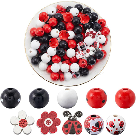 Painted Natural Wood Beads Sets WOOD-SP0001-16-1